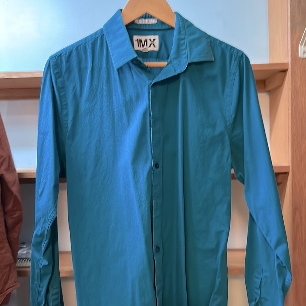 Express blue-green extra slim fit solid modern dress shirt, men’s 15 1/2 neck